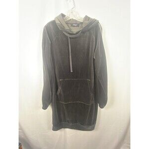 CHALC Industry Velour Black Hooded Long Sleeve Dress Cover Up Sweater Ties sz M